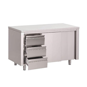 Centrální stůl se skříňkou s posuvnými dveřmi a 3 zásuvkami, Gastro M GN163, 1400x700x(h)875 mm, svařovaný