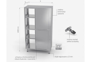 Nerezová průchozí skříň s přepážkou a posuvnými dveřmi 800x500x(h)1800 mm, INOXI 89-49894