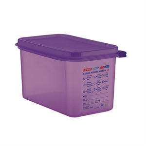 Pojemnik GN 1/4 z pokrywką, 150mm, 4.3L, z polipropylenu, Araven Allergen CM787, fioletowy