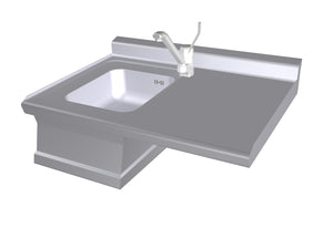 Dřez s baterií 600x1000x(v)280 mm, vlevo nahoře, RM Gastro 00000574