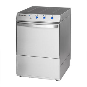 Universele vaatwasser 500x500 mm - 30 korven/uur - Stalgast 801506 - met glansspoelmiddel doseerder en reinigingsmiddel - 4,9 kW - 230 / 400 V - 665x565x(h)835 mm