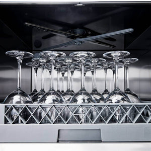 Universele vaatwasser 500x500 mm - 30 korven/uur - Stalgast 801517 - met afvoerpomp - glansspoelmiddel doseerder - reinigingsmiddel en spoelondersteuningspomp - 4,9 kW - 230 / 400 V - 680x565x(h)835 mm